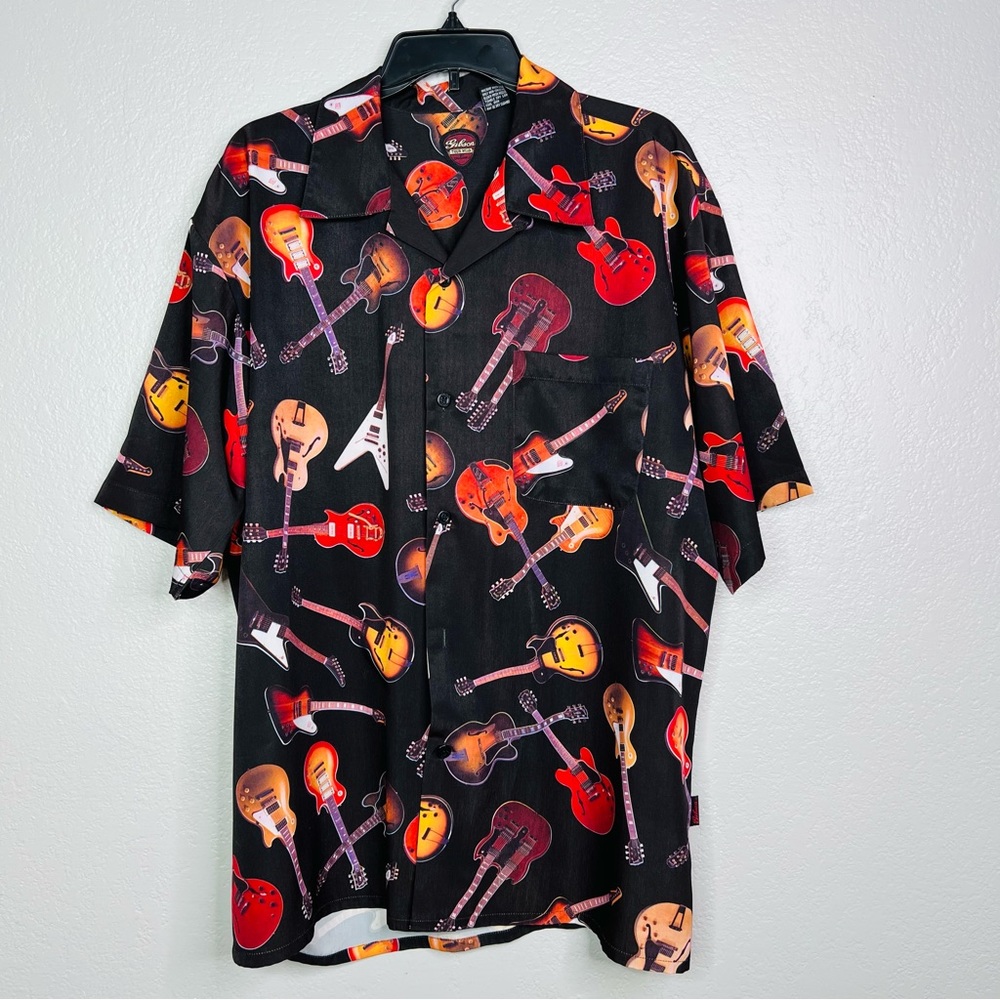 GIBSON Tour Wear Guitars Dragonfly Metallic Dark Brown Mens Button Up Shirt XL